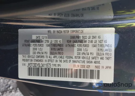 2020 Mazda Cx-9 Grand Touring from USA, damaged, VIN JM3TCBDY6L0411673